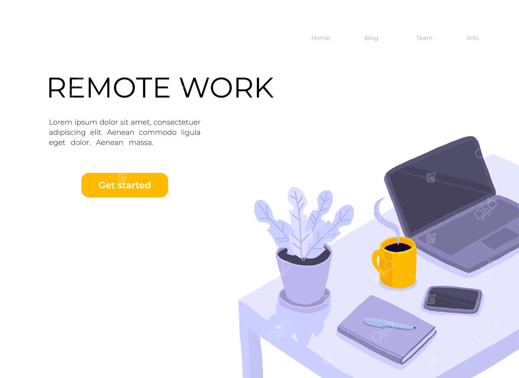 کار کردن در دفتر خانگی: میزکار، لپ‌تاپ، دفترچه یادداشت، گلدان گل، تلفن هوشمند و فنجان قهوه.