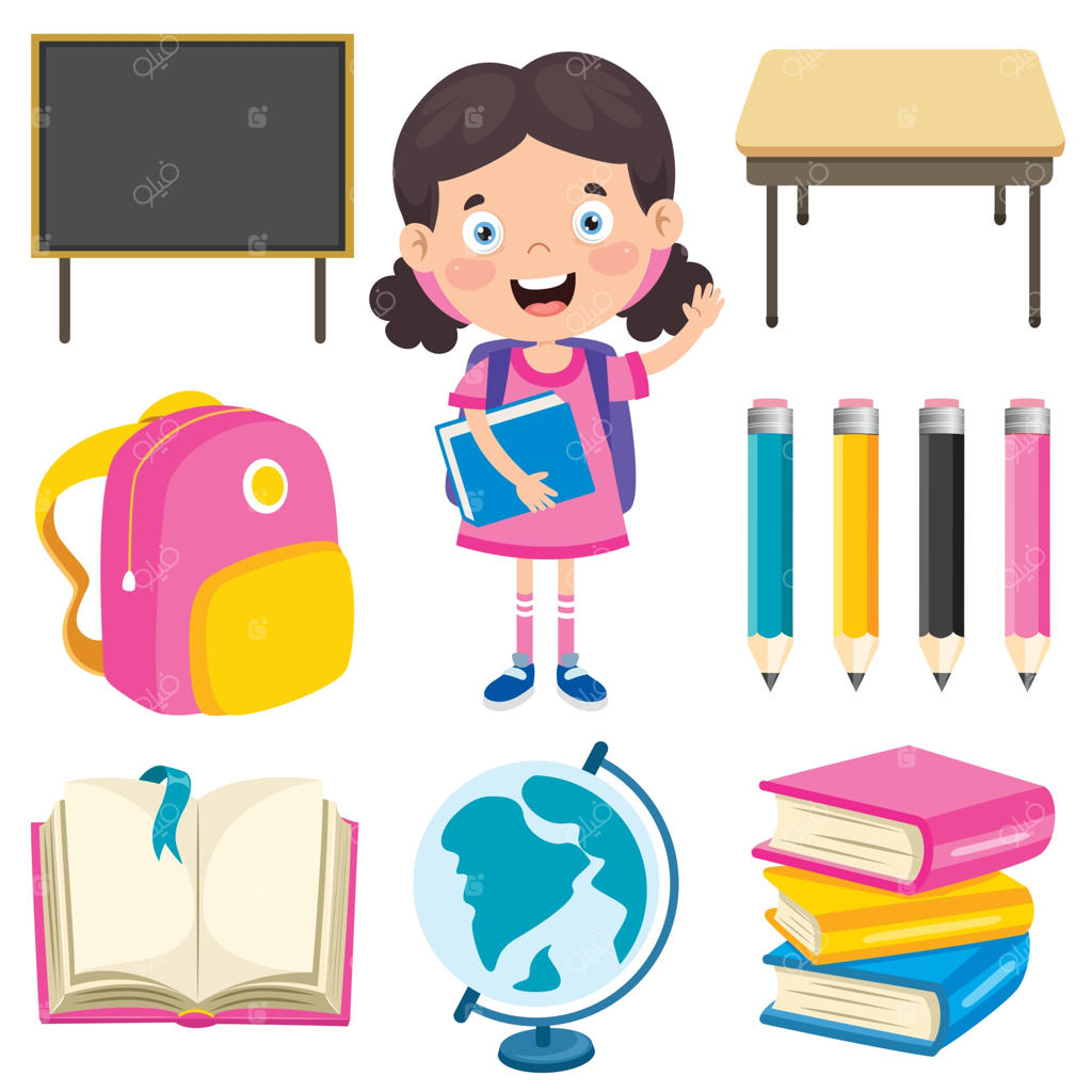 دختر مدرسه‌ای کارتونی شاد و بامزه