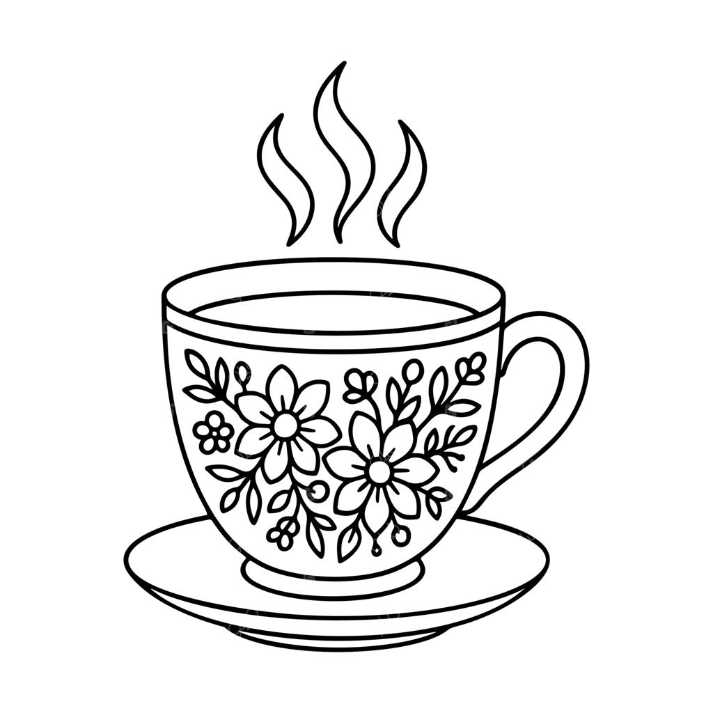 طرح کلی فنجان چای، هنر خطی سیاه و سفید به سبک دودل. مناسب برای لوگو، تتو، برنامه، کتاب رنگ‌آمیزی، طراحی وب، اینفوگرافیک، بنر و پوستر.