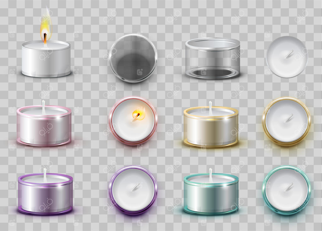 ست شمع معطر مومی مدرن در ظرف فلزی گرد