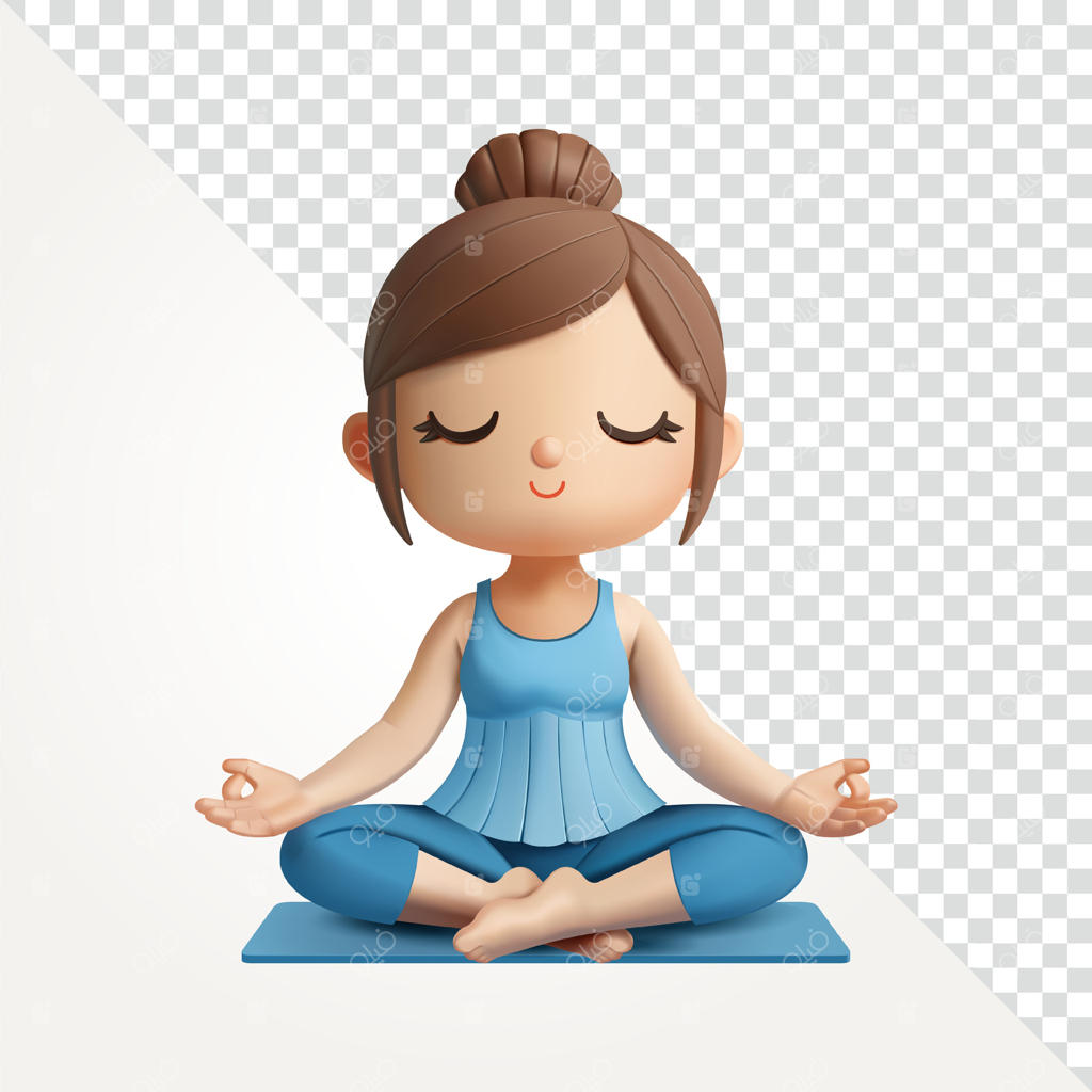 زن در حال انجام یوگا با آرامش و سه بعدی، مناسب برای سلامتی