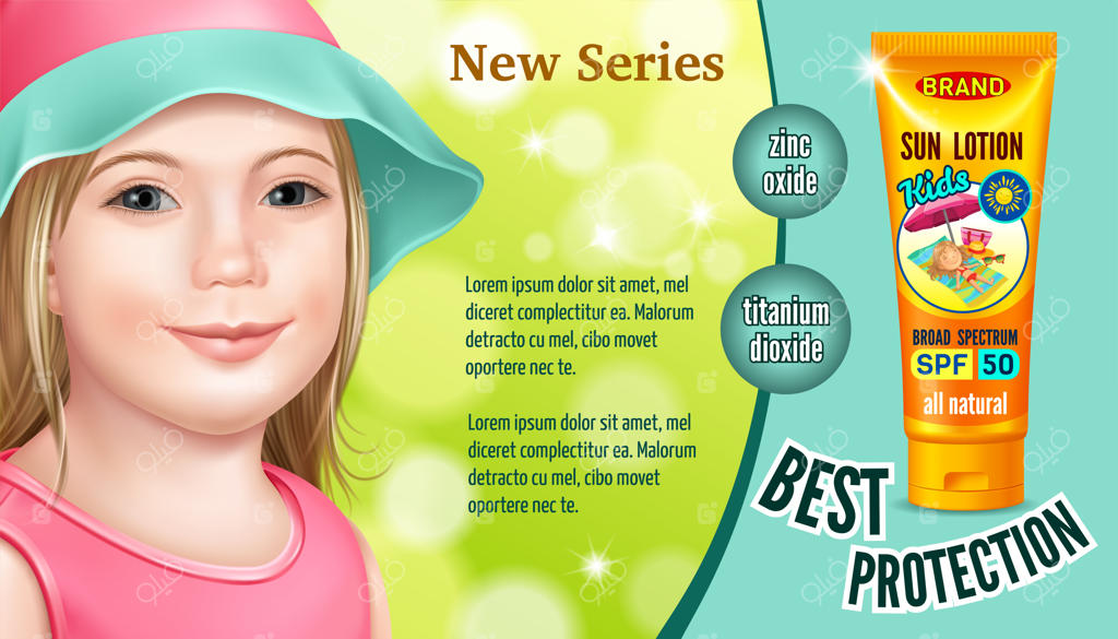 قالب طراحی تبلیغاتی کرم ضدآفتاب برای کودکان