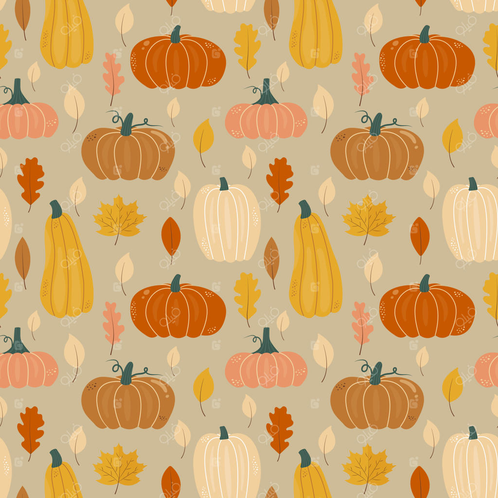 پترن پاییزی یکپارچه با کدو تنبل و برگ‌های بلوط و افرا