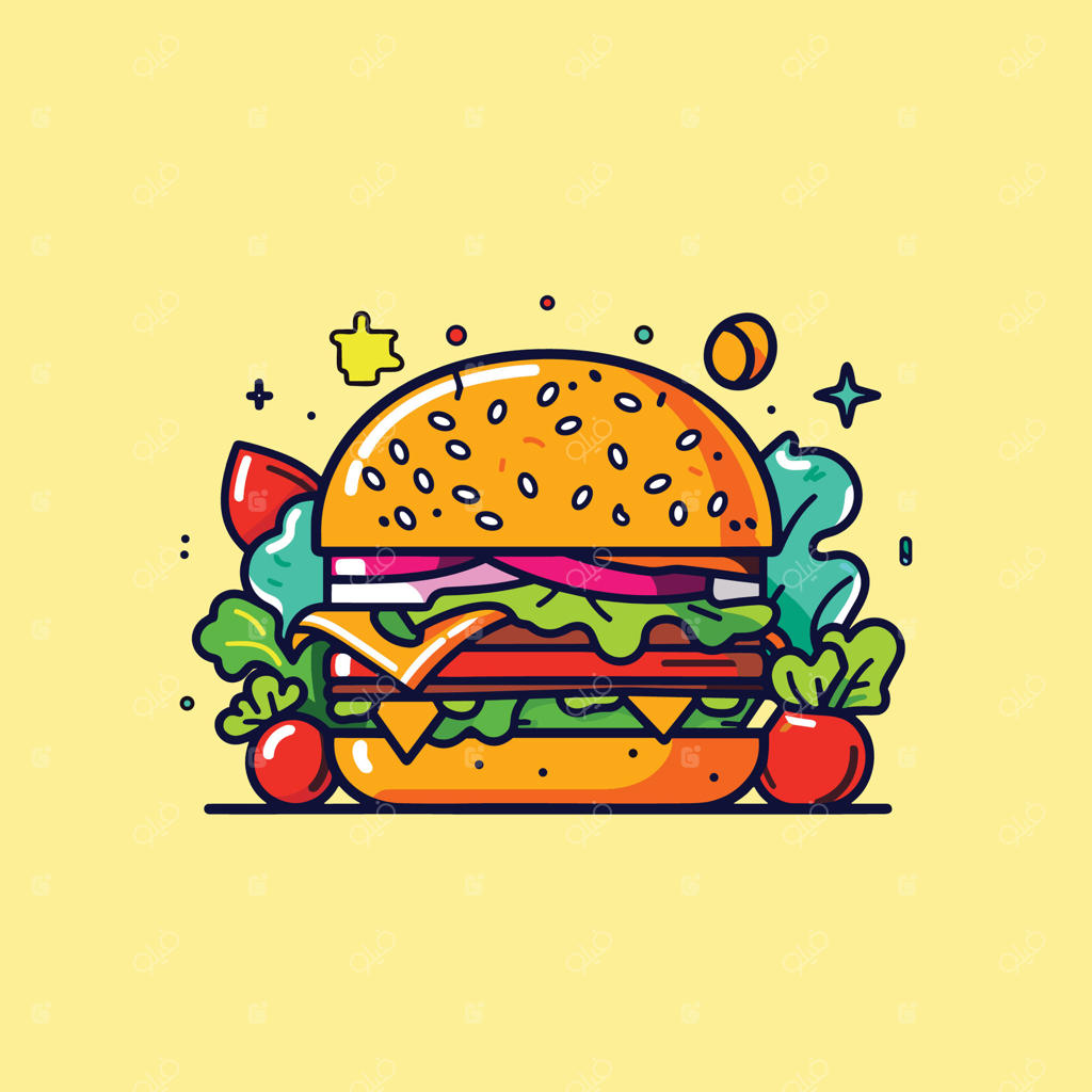 تصویرسازی همبرگر برای منو، پوستر و وب‌سایت
