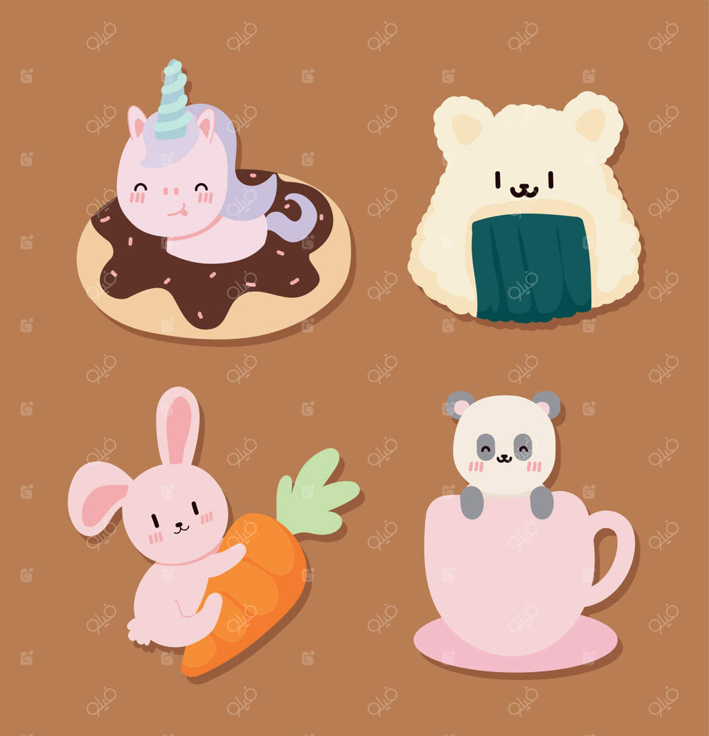 مجموعه حیوانات و خوراکی‌های بامزه