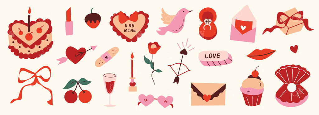 مجموعه آیکون‌های روز ولنتاین برای جشن‌های عاشقانه - وکتور حرفه‌ای