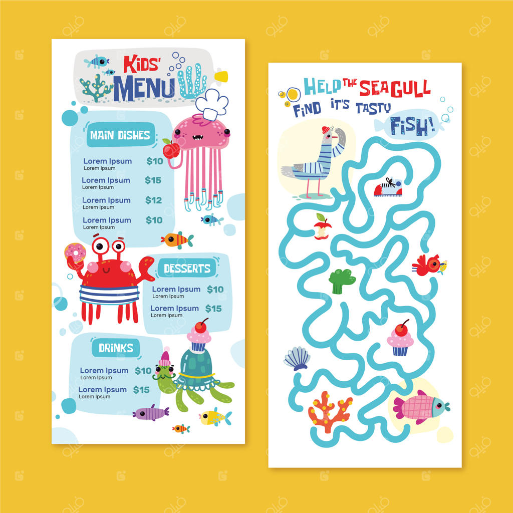 قالب منوی کودکان با طراحی دستی