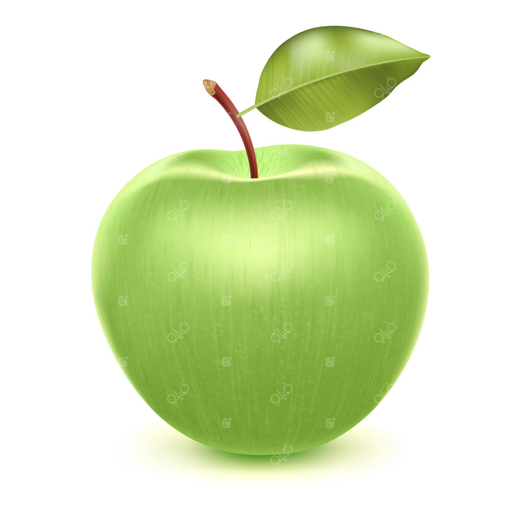 سیب سبز واقعی با برگ.