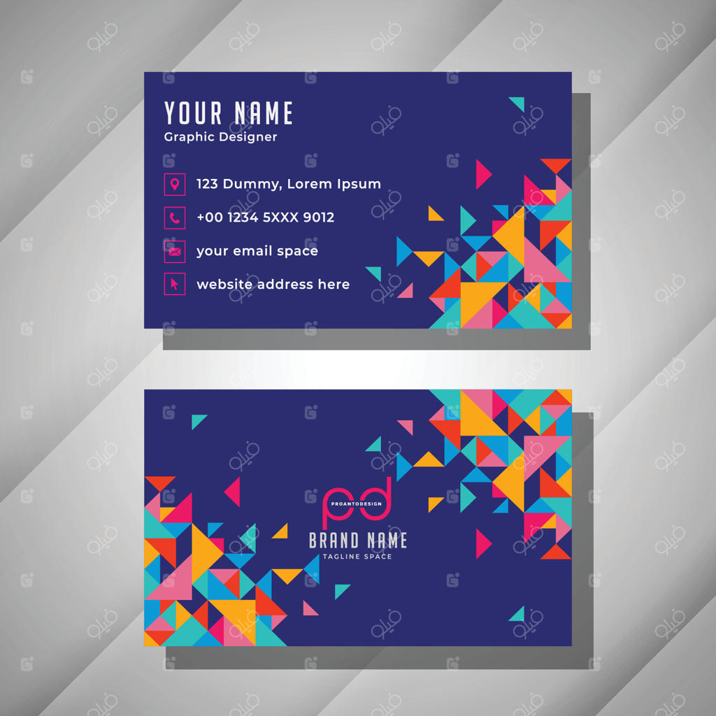 قالب کارت ویزیت با مثلث‌های رنگارنگ
