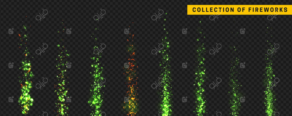 نورهای آتش بازی، انفجارهای آتش بازی، مجموعه‌ای از افکت‌های نوری با طراحی واقع‌گرایانه، تصویر برداری وکتور.