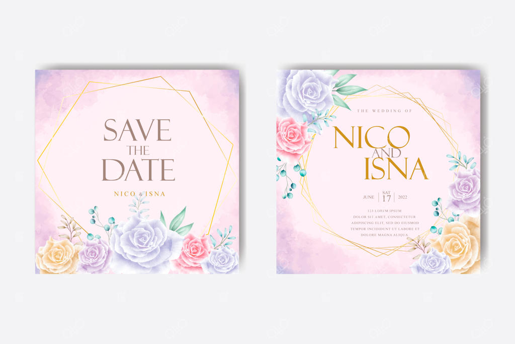 کارت دعوت عروسی با قاب گل‌آرایی آبرنگ دست‌ساز