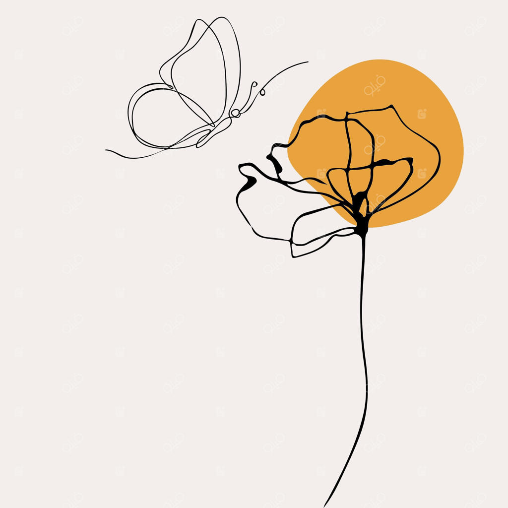 طراحی گل و پروانه‌ای در حال پرواز