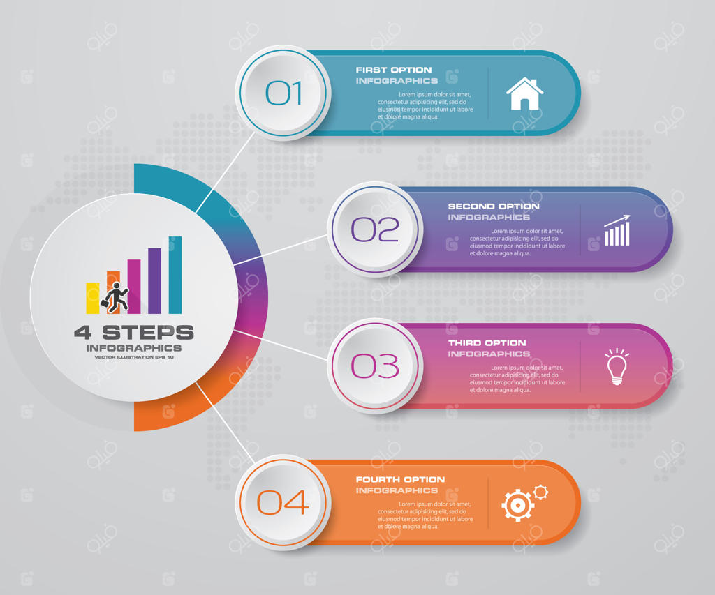 عنصر اینفوگرافیک مراحل چهارگانه برای ارائه.