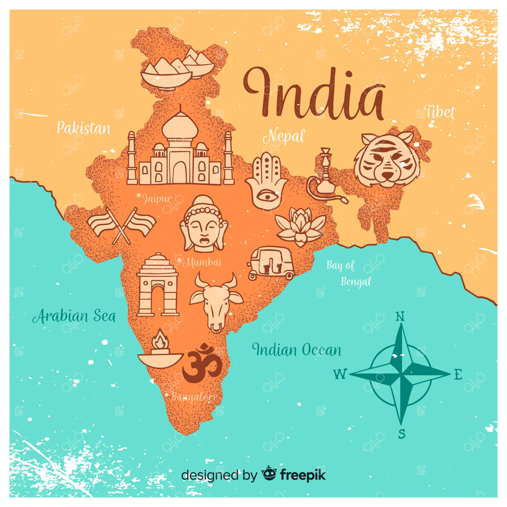 نقشه دست‌کشیده هند