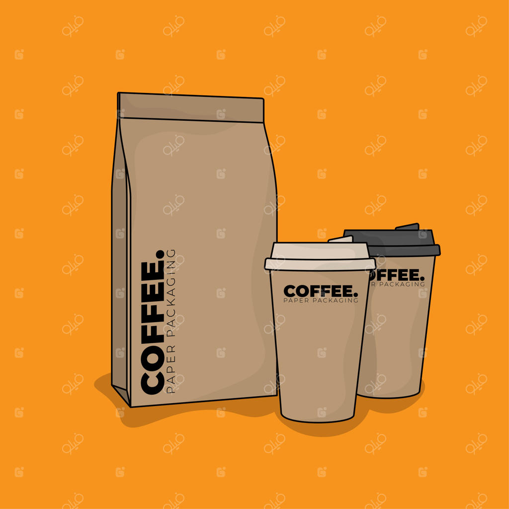 طرح بسته‌بندی: فنجان قهوه و قوطی در سبک کاغذ قدیمی برای طراحی بسته‌بندی محصول