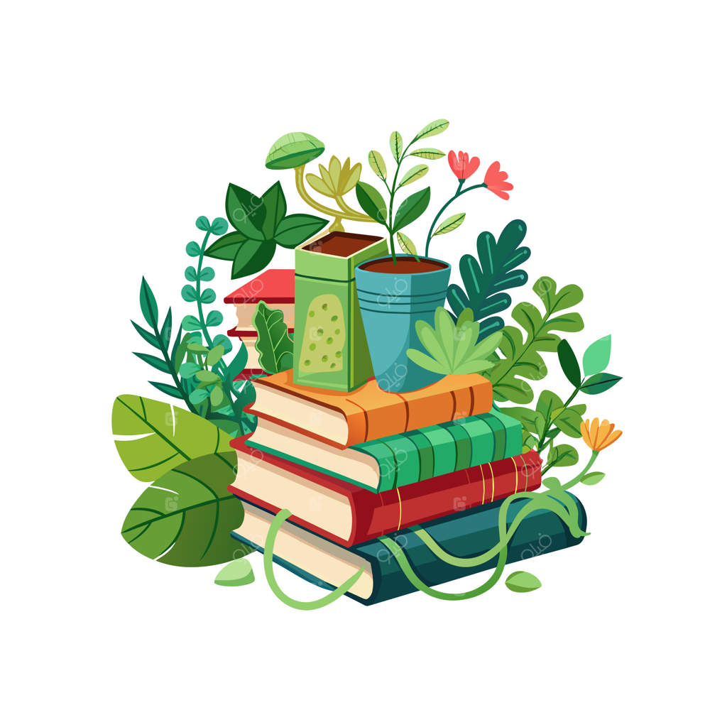 مجموعه‌ای از کتاب‌های با طرح گل‌ها و گیاهان