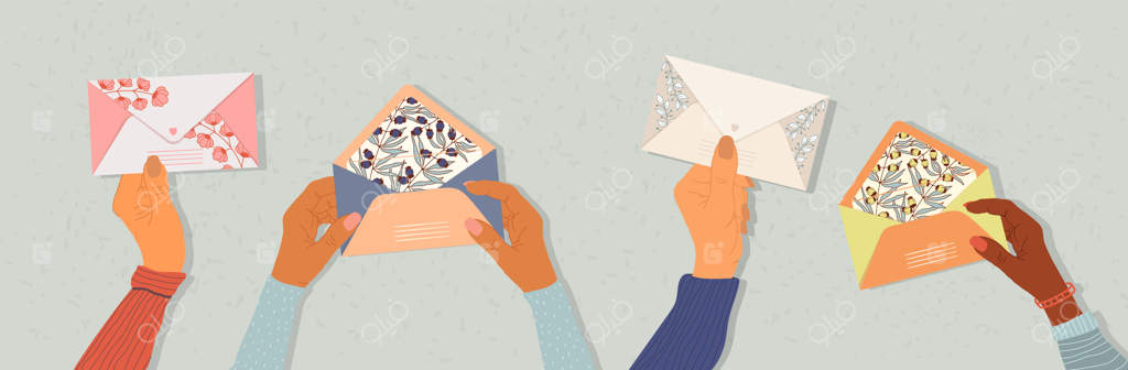 دستانی که پاکت‌ها را در دست دارند.