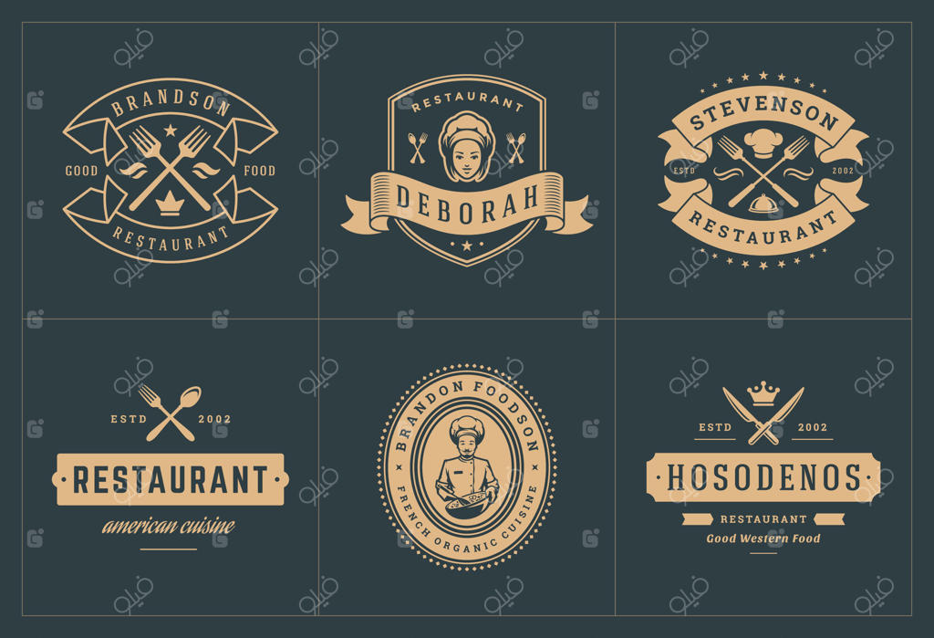 مجموعه طرح‌های لوگو و نشان‌های رستوران‌ها.