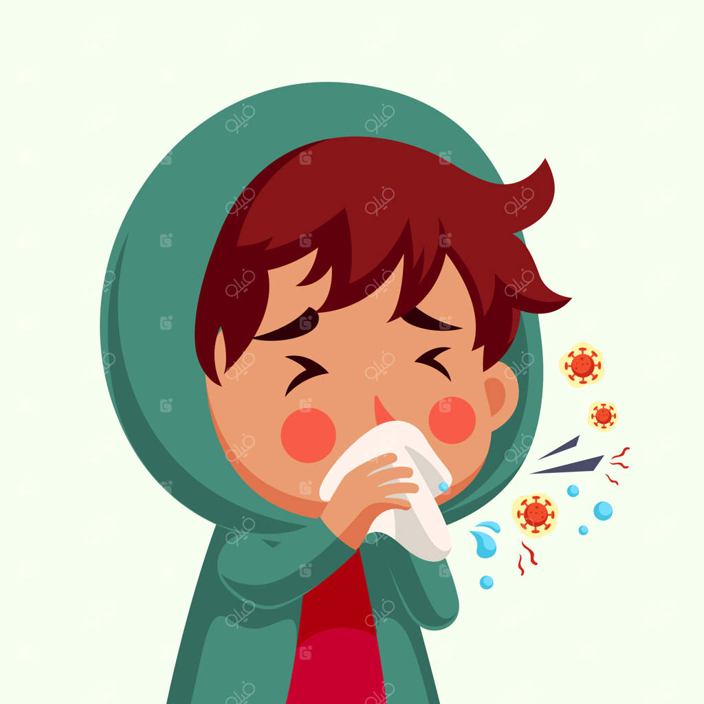 پسر مریض با هودی و دستمال در دهانش