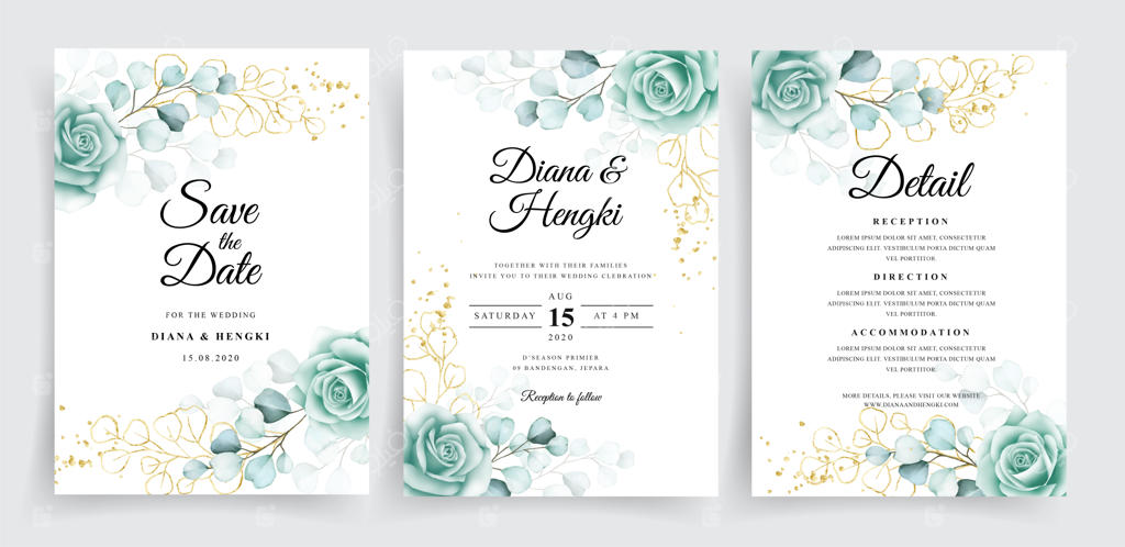 ست زیبا قالب دعوت‌نامه عروسی با اکالیپتوس آبرنگی