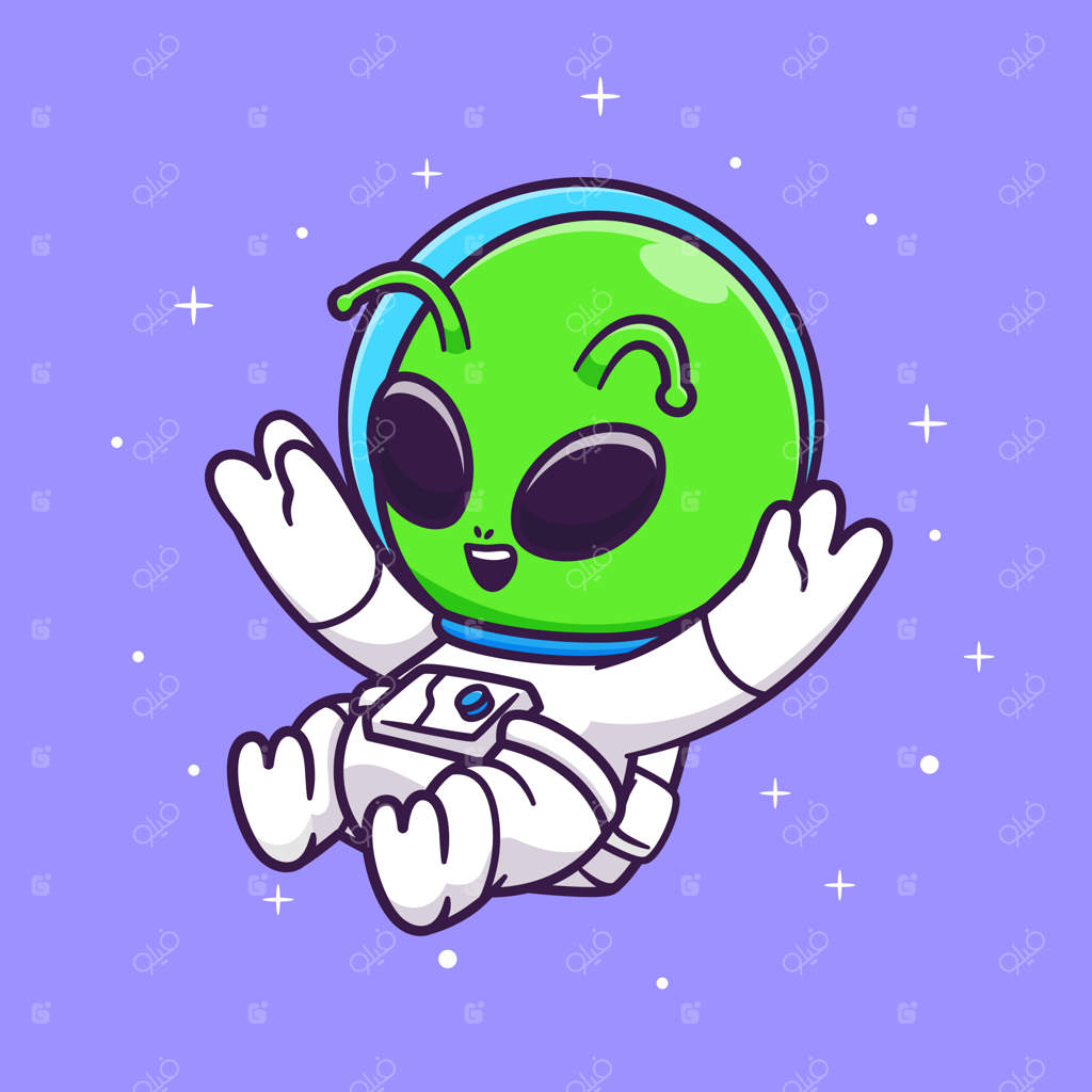 تصویر کارتونی آیکون وکتور فضانورد بامزه بیگانه در فضا - علم و فناوری
