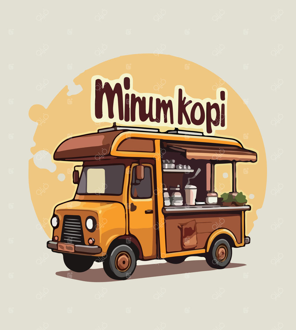 تصویر کارتونی اتوبوس زرد با طرح کامیون غذا