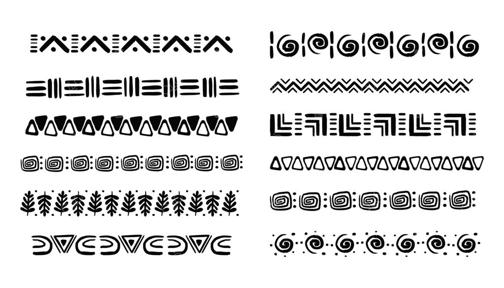 حاشیه با الهام از قبایل آفریقایی در سبک نقاشی دستی با اشکال هندسی مجزا بر روی پس‌زمینه سفید. الگوی سنتی و بوهو اسکاندیناوی.