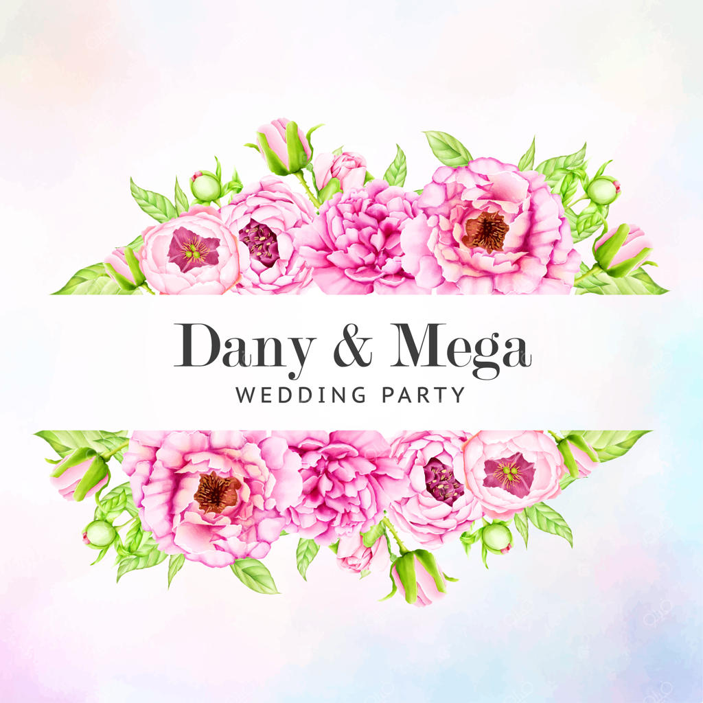 قالب کارت دعوت عروسی با گل‌های صد تومانی آبرنگی