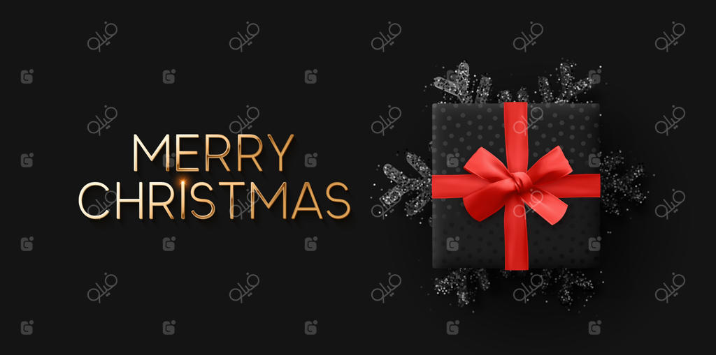 کریسمس مبارک و سال نو مبارک. پس‌زمینه‌ی جشن با طراحی واقع‌گرایانه‌ جعبه هدیه کریسمس. تصویرسازی وکتور