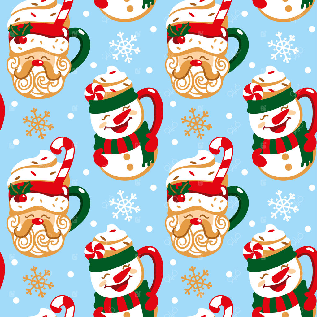 فنجان‌های کریسمس به شکل بابانوئل و آدم‌برفی - طرح بامزه و یکپارچه. وکتور.
