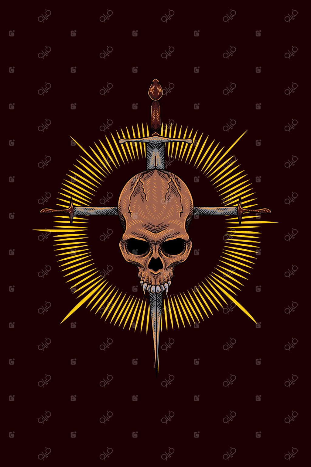 تصویر وکتوری جمجمه با شمشیر