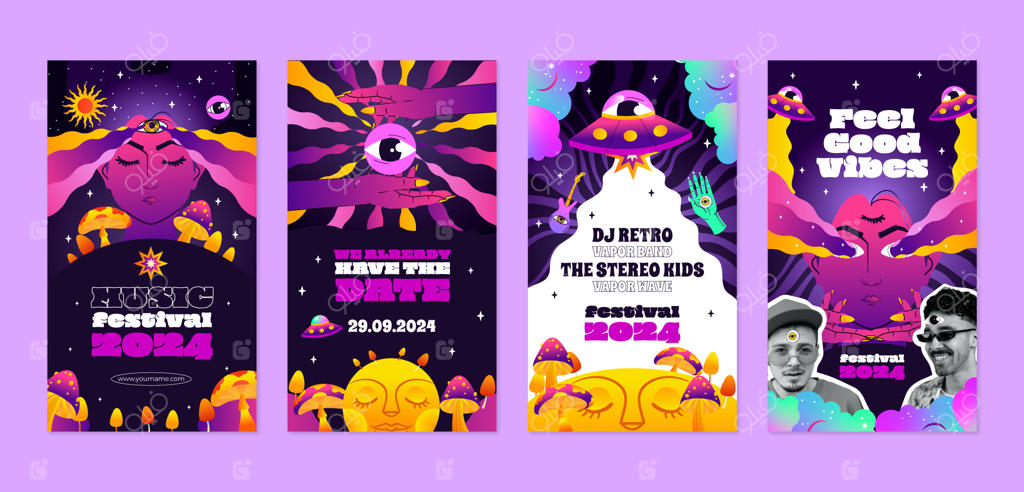 مجموعه استوری‌های اینستاگرام با تم سایکدلیک