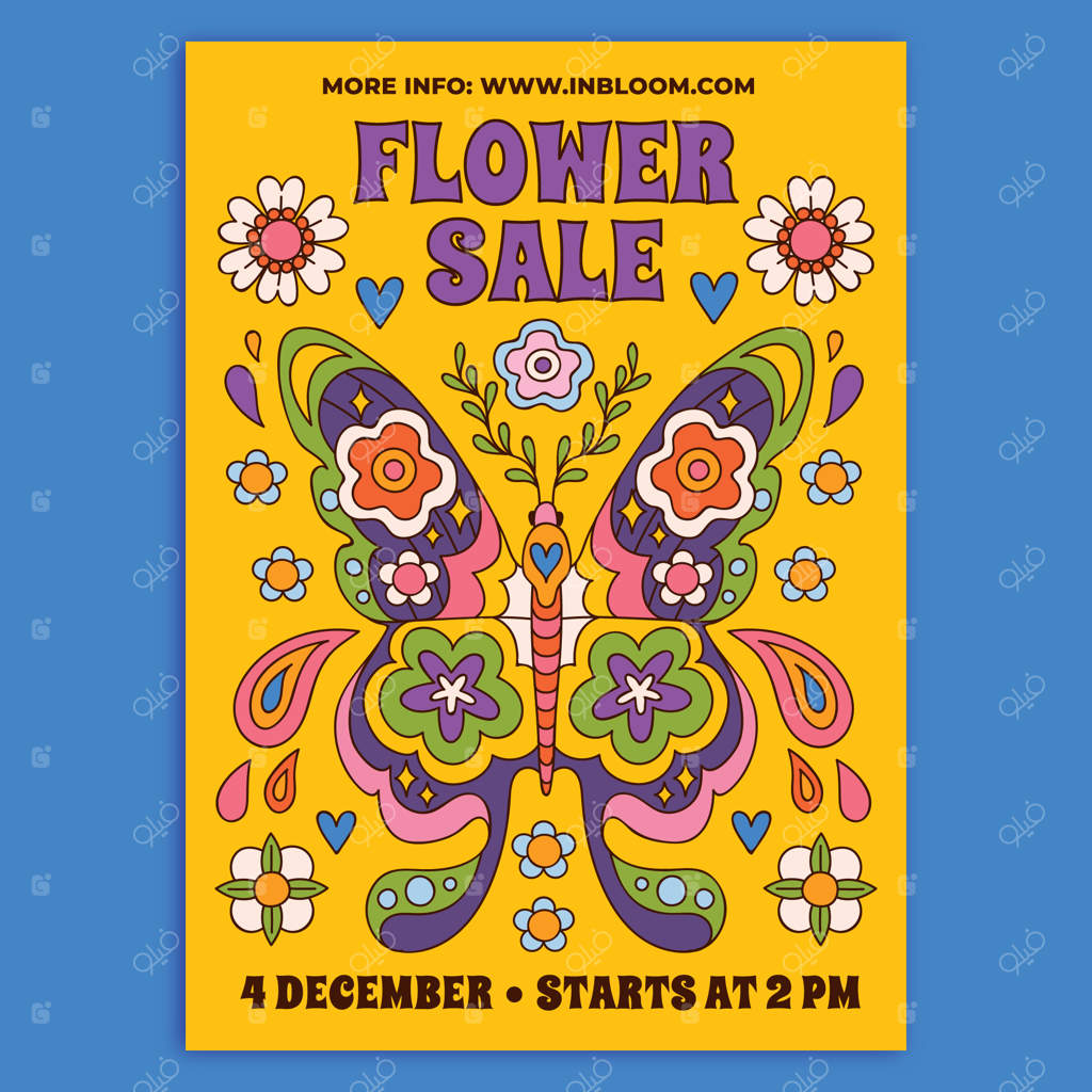 قالب پوستر بازار هیپی با طراحی تخت