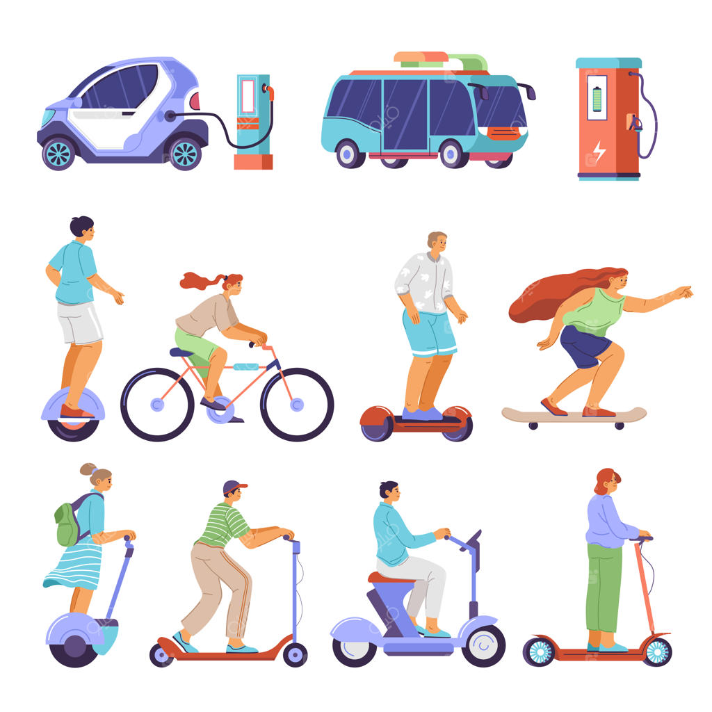 حمل و نقل سازگار با محیط زیست برای سفر به خانه یا محل کار: اسکوترهای منفرد، خودروهای الکتریکی، اسکیت‌برد و دوچرخه برای نجات سیاره و محیط زیست