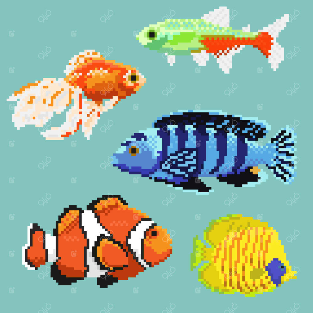 مجموعه‌ای از ماهی‌های عجیب پیکسلی