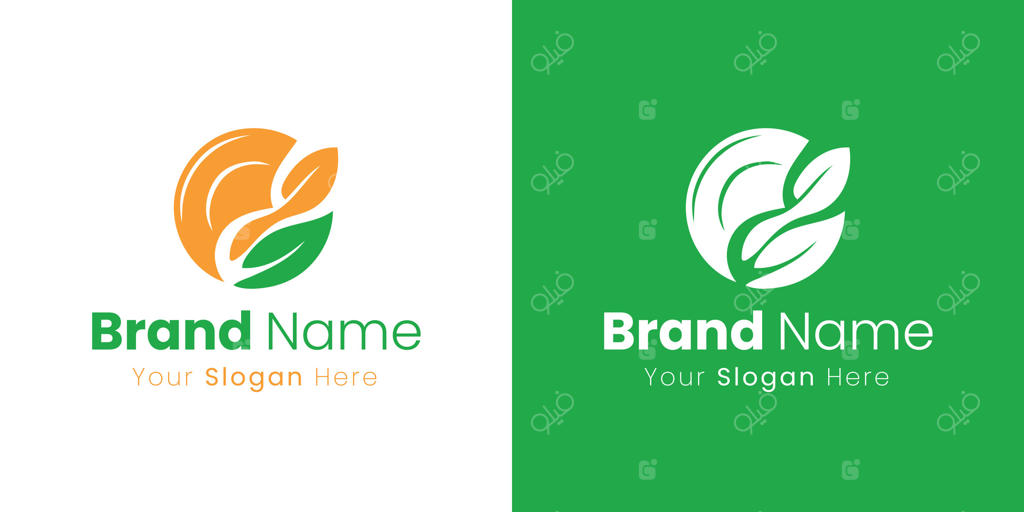 طراحی لوگو دایره‌ای انتزاعی با عناصر برگ طبیعی برای برندهای ارگانیک