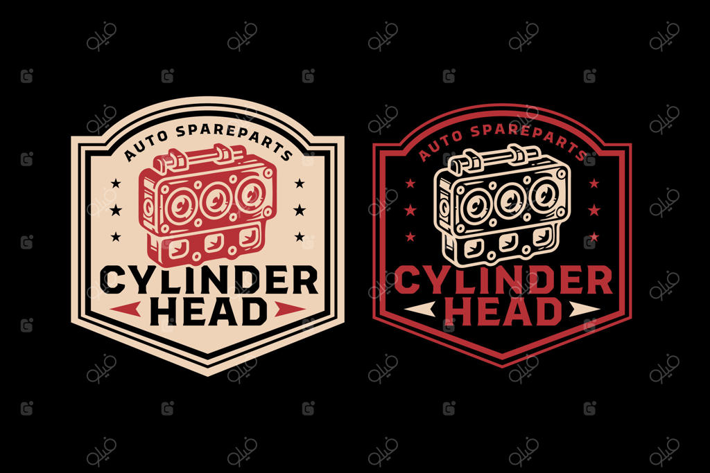 نشان و لوگوی قطعات یدکی سرسیلندر - مجموعه‌ای از آرم‌های سرسیلندر خودروهای قدیمی برای گاراژ و کارگاه. بسته‌ی برچسب سرسیلندر خودرو. برچسب‌های تنظیم و مسابقه‌ای به سبک رترو. طراحی و تصویرسازی.