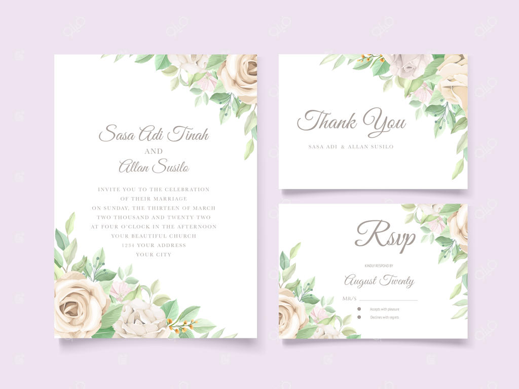 ست کارت دعوت عروسی گل‌دار