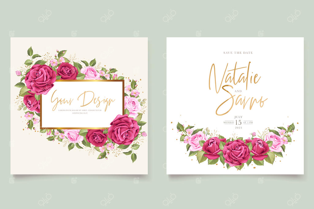 قالب کارت دعوت گل رز قرمز دست‌ساز زیبا