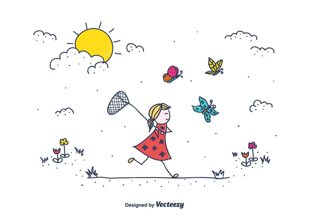 تصویر برداری دوودل شکار پروانه‌ها