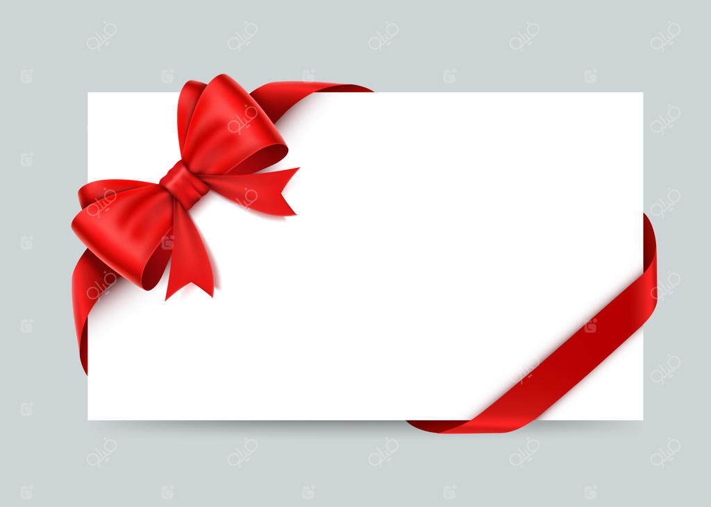 کارت زیبا با روبان‌ها و پاپیون‌های قرمز.