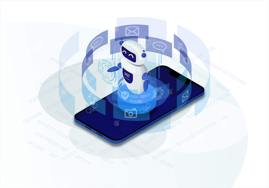 تصویرسازی وکتور ایزومتریک چت‌بات