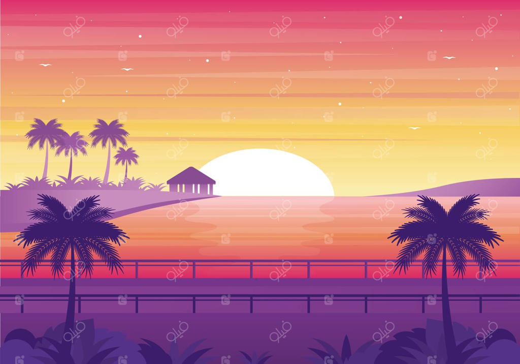 تصویرسازی وکتور منظره غروب