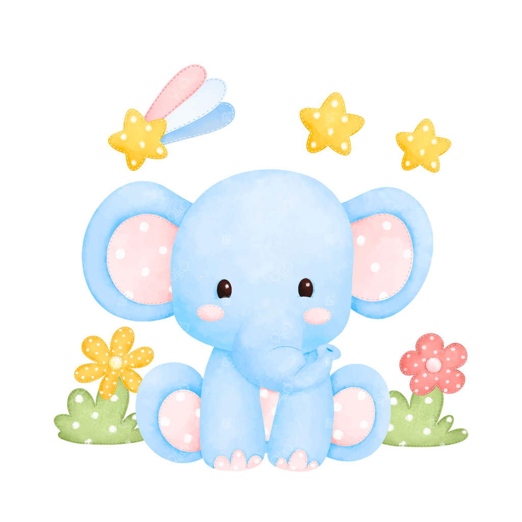 تصویرسازی آبرنگی اسباب‌بازی‌های مخملی حیوانات سافاری با طرح فیل