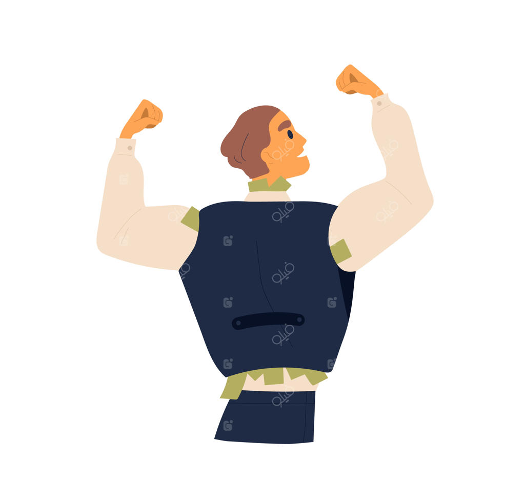 مرد تاجر پول‌ها را زیر جلیقه مخفی می‌کند - تصویری ساده و دوبعدی. فرد فاسد در حال پنهان کردن درآمد یا نمایش ثروت و دارایی. مرد قدرتمند با ارز در لباس.