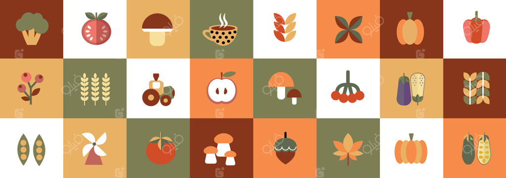 کاوش در میوه‌ها و سبزیجات رنگارنگ در قالب یک شبکه خلاقانه Pro Vector
