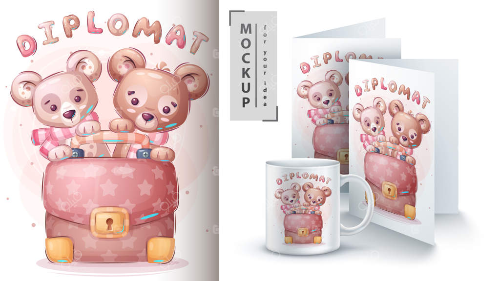 خرس با پوستر دیپلمات و فروش محصولات مرتبط