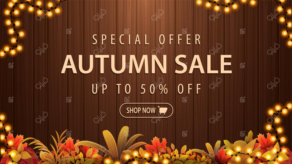 پیشنهاد ویژه، فروش پاییزی با تخفیف به همراه بنر با قاب از تاج گل و پوشش گیاهی پاییزی