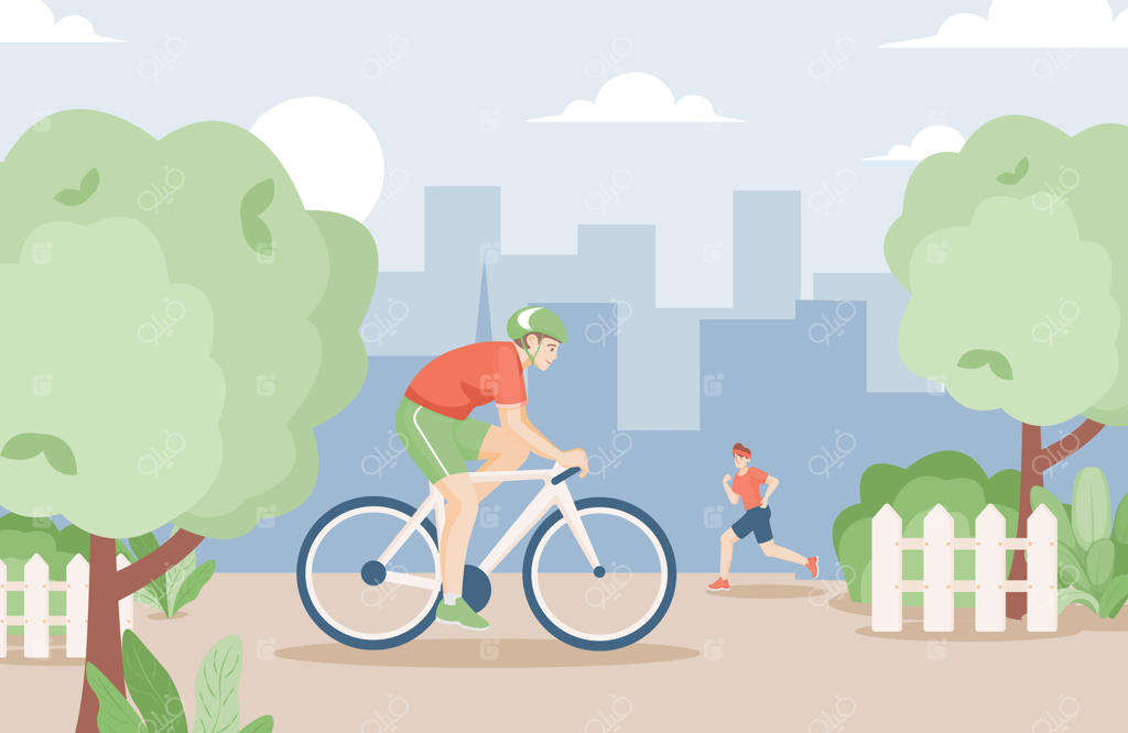 جوانان با لباس ورزشی دوچرخه‌سواری می‌کنند