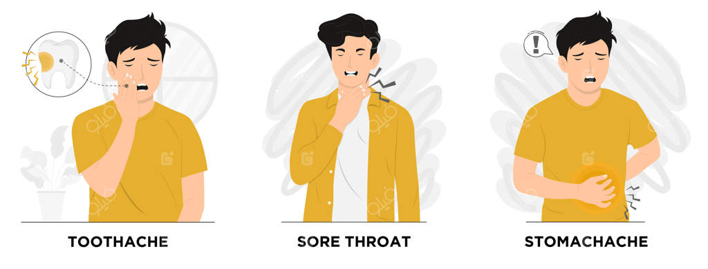 مجموعه تصاویر وکتور از مردانی که مفهوم بیماری را نشان می‌دهند